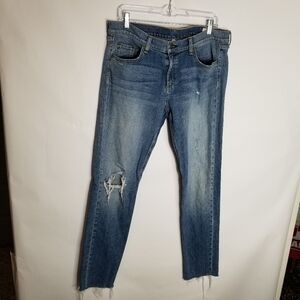 Rag & Bone The Dre Jeans Women's 32 Mid Rise Slim Ankle Blue Denim Distressed